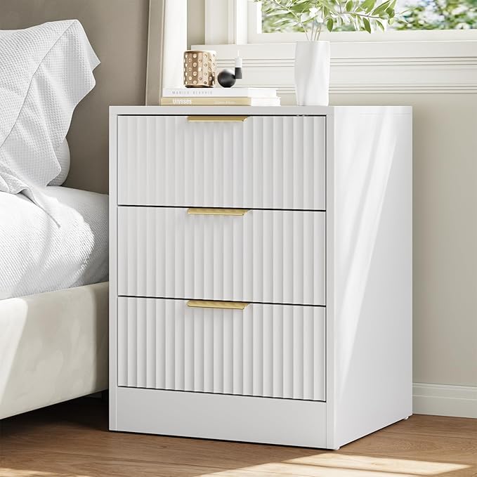 7 Drawer Dresser & Nightstand Set, 3-Piece White Fluted Dresser and Night Stand - Image 5