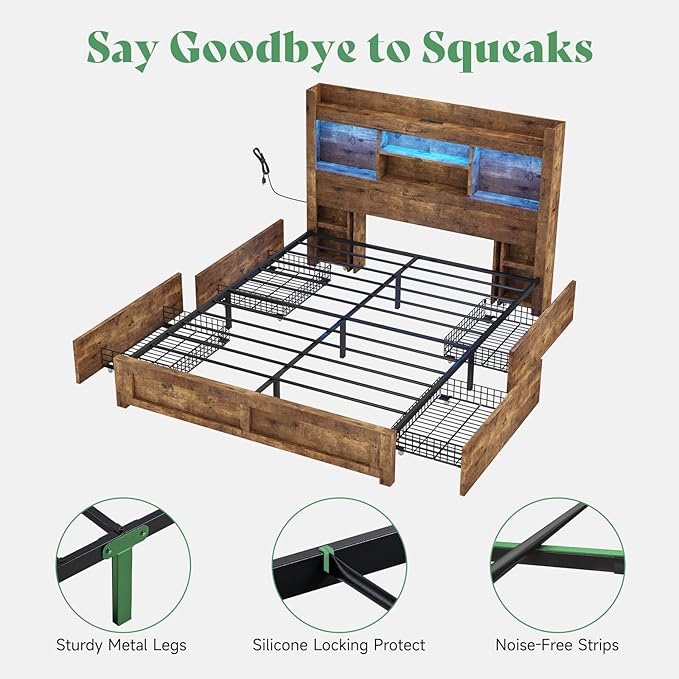 AMERLIFE Full Bed Frame with 4 Storage Drawer, LED Bed Frame with 49.6" Tall - Image 8