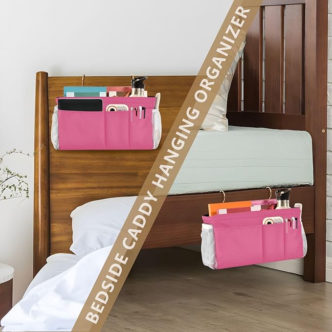 KOPIRIT Neon Rose Red Bedside Caddy Storage Bag Bedside Organizer - Image 7