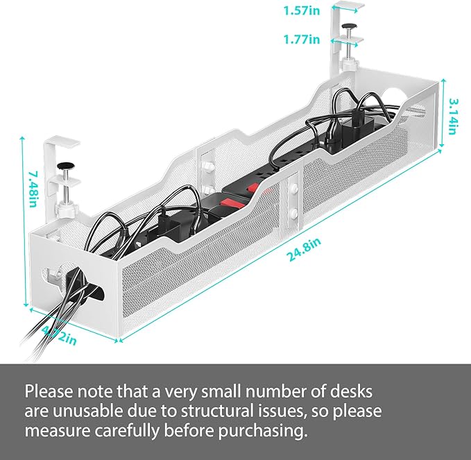 Under Desk Cable Management Tray 24.8", Quszmd Cable Organizer No Drill - Image 8