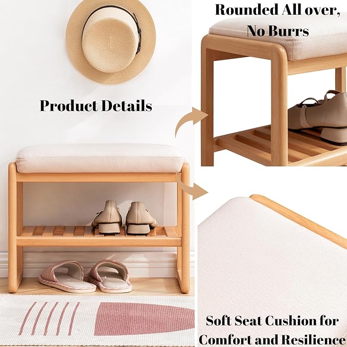 Wood Shoe Bench, 2-Tier Storage Bench - Image 4