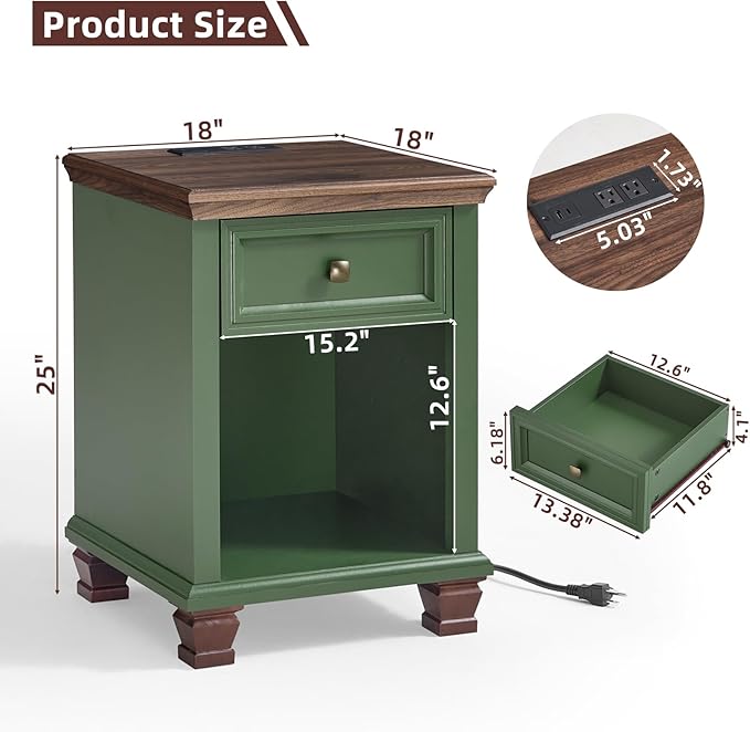 SAVOR LIFE Farmhouse End Tables Living Room Set of 2, Rustic Wood Nightstand - Image 3