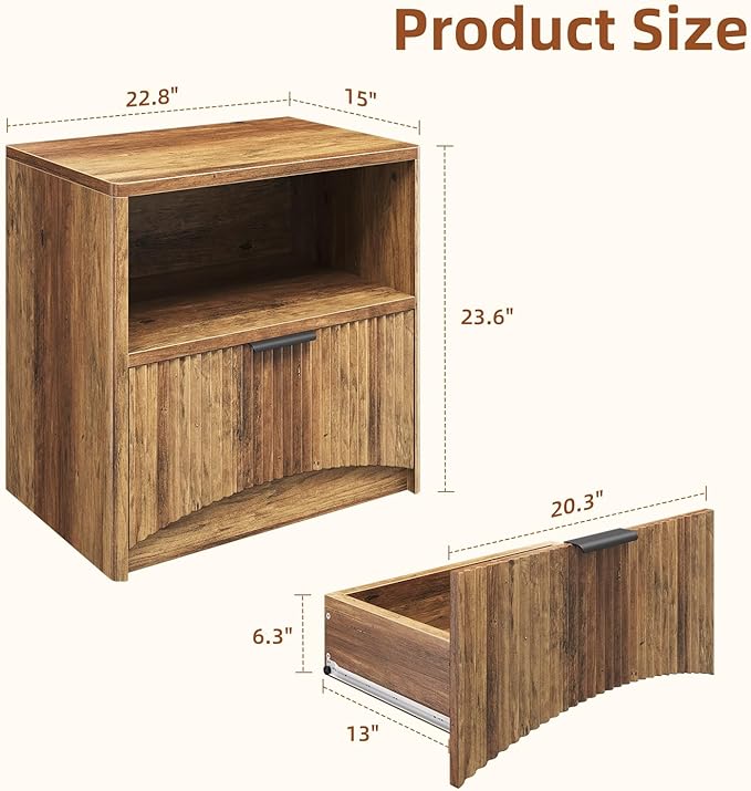 Fluted Nightstand Set of 2, MCM Mid Century Modern Bedside Tables - Image 2