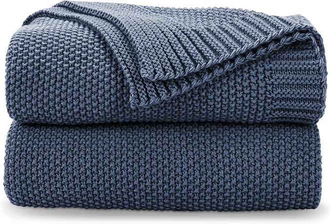 CozeCube Blue Throw Blanket for Couch, Soft Cozy Cable Knit Throw for Bed Sofa by CozeCube