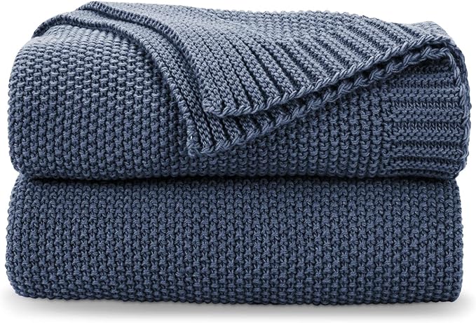 CozeCube Blue Throw Blanket for Couch, Soft Cozy Cable Knit Throw for Bed Sofa by CozeCube
