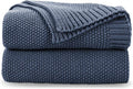 CozeCube Blue Throw Blanket for Couch, Soft Cozy Cable Knit Throw for Bed Sofa by CozeCube