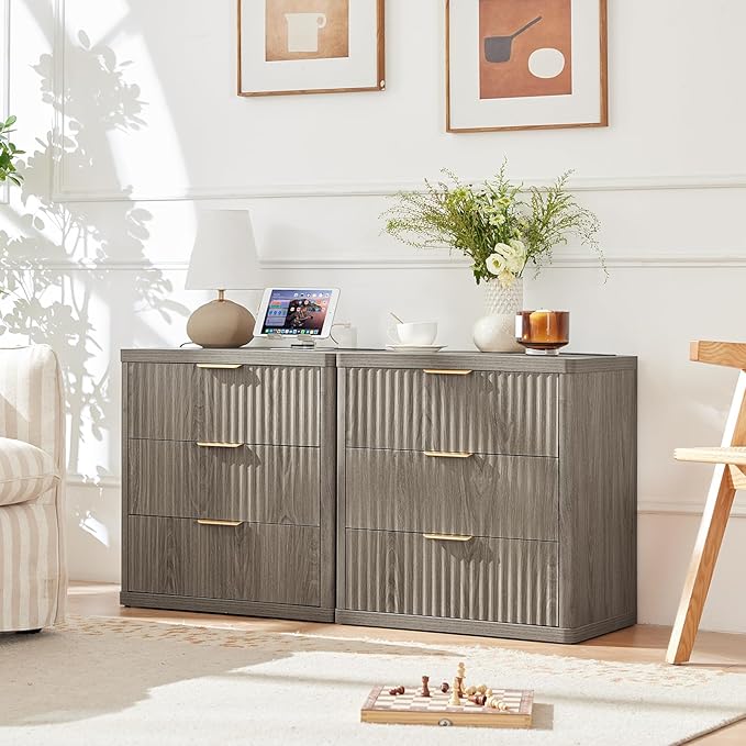 LEYAOYAO 42" Tall Fluted Dresser and 3 Drawers 23" Nightstand Set of 2 - Image 9