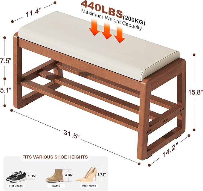 Shoe Bench Storage Rubberwood - Image 2