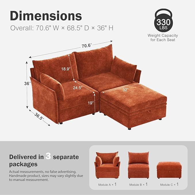 ABCASA Luxury Modular Sectional Sofa, L-Shaped 3-Seat Couch - Image 2