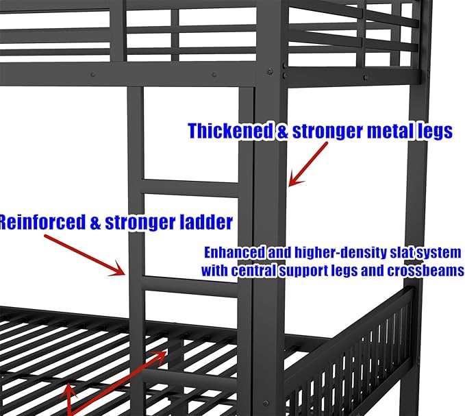 Higher Quality & Stronger Heavy Duty Metal Bunk Bed Frame Queen Over Queen Size - Image 6
