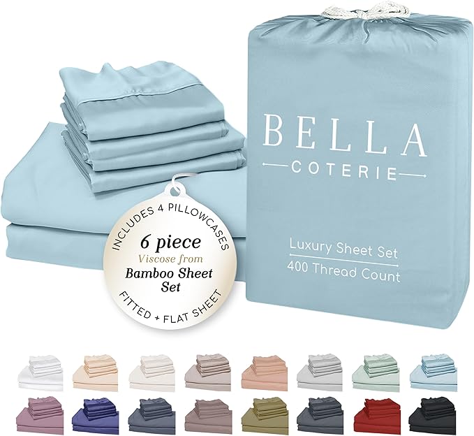 Bella Coterie 6 Piece Luxury Bamboo Viscose California King Size Sheet Set | by BC