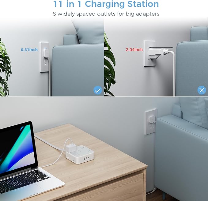 TESSAN Surge Protector Power Strip 15 Ft Cord, 8 Widely Spaced Outlets - Image 2