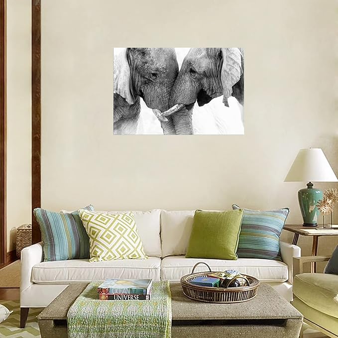 DZL Art D73081 Black and White Elephants Entwine Wall Art Canvas Painting Ready - Image 3