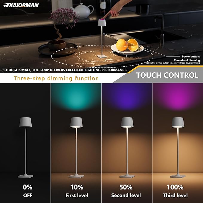 Modern LED Color-Changing Cordless Table lamp, 7 Colors, metal Shade, Touch - Image 4