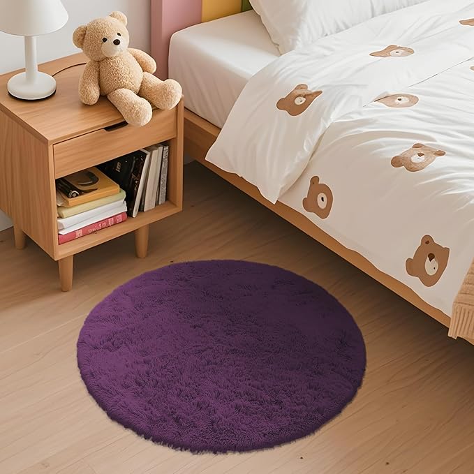 OLANLY Dark Purple Round Rugs for Bedroom - Image 2