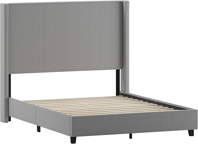 EMMA + OLIVER Nora Queen Size Faux Linen Upholstered Platform Bed - Image 3