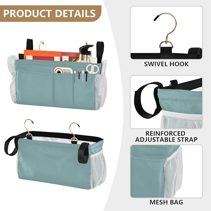 KOPIRIT Teal Bedside Caddy Storage Bag Bedside Organizer - Image 5
