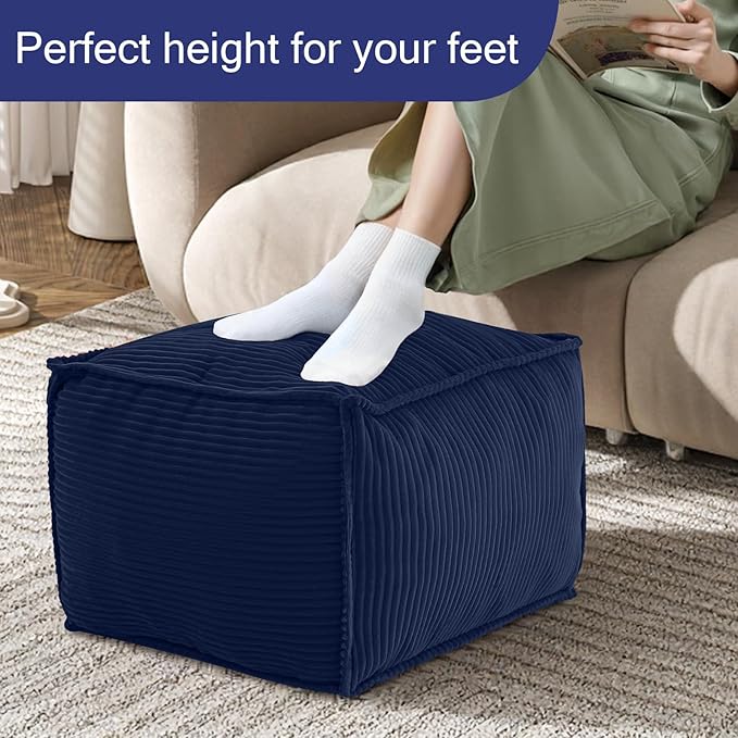 MeMoreCool Square Stuffed Pouf Ottoman Foot Rest, Corduroy Floor Pouf Foot Stool - Image 4