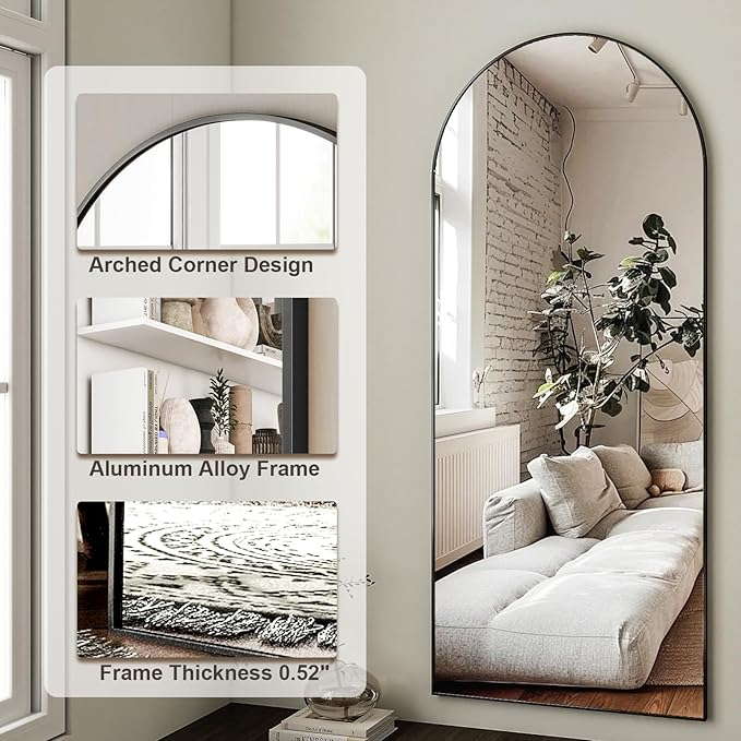 HARRITPURE 64"x21" Arched Full Length Mirror Free Standing Leaning Wall-Mounted - Image 6