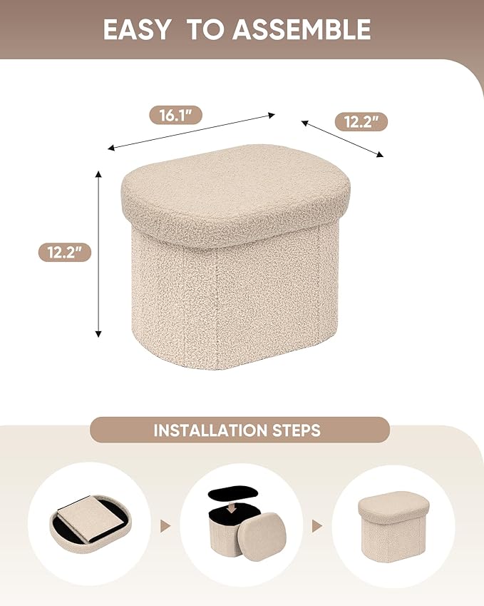 B FSOBEIIALEO Storage Ottoman for Dorm Room, Boucle Folding Storage Ottoman - Image 3