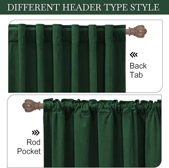 RYB HOME Hunter Green Velvet Curtains 72 inches Length - Image 5