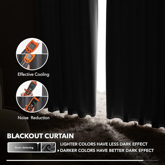 Deconovo Blackout Curtains, Thermal Insulated, W52 x L54 2 Panels, Back Tab - Image 5