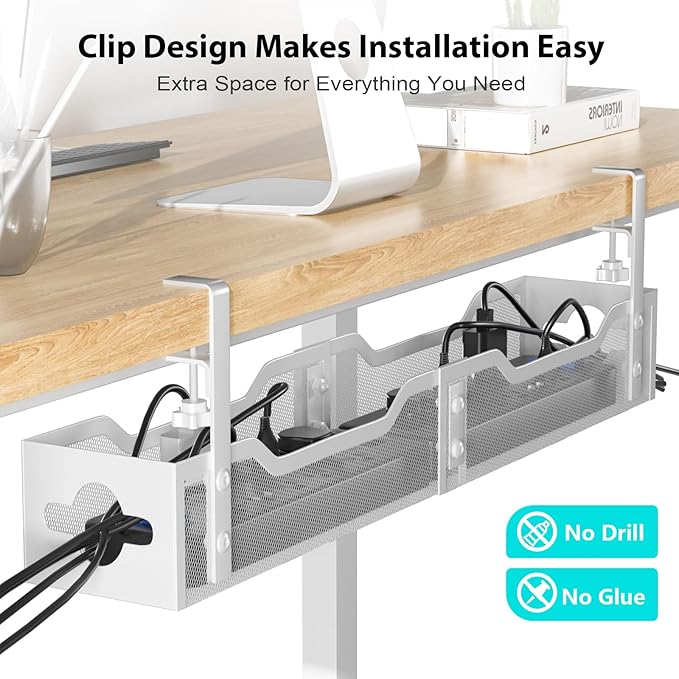 Under Desk Cable Management Tray 24.8", Quszmd Cable Organizer No Drill - Image 4