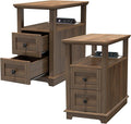 HIFYOBRO Narrow End Table with Flip Top Charging Station Set of 2, Side Table by HIFYOBROUS