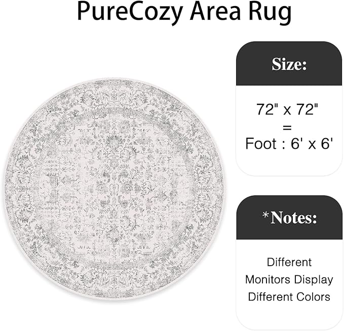 Grey Round Area Rug 6ft Entryway Door Mat Small Circle 6x6 Kitchen Vintage - Image 2