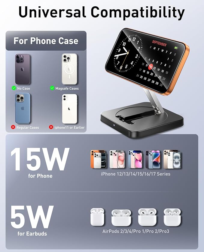 Magnetic Wireless Charger, 15W Foldable Fast Charging Stand - Image 6