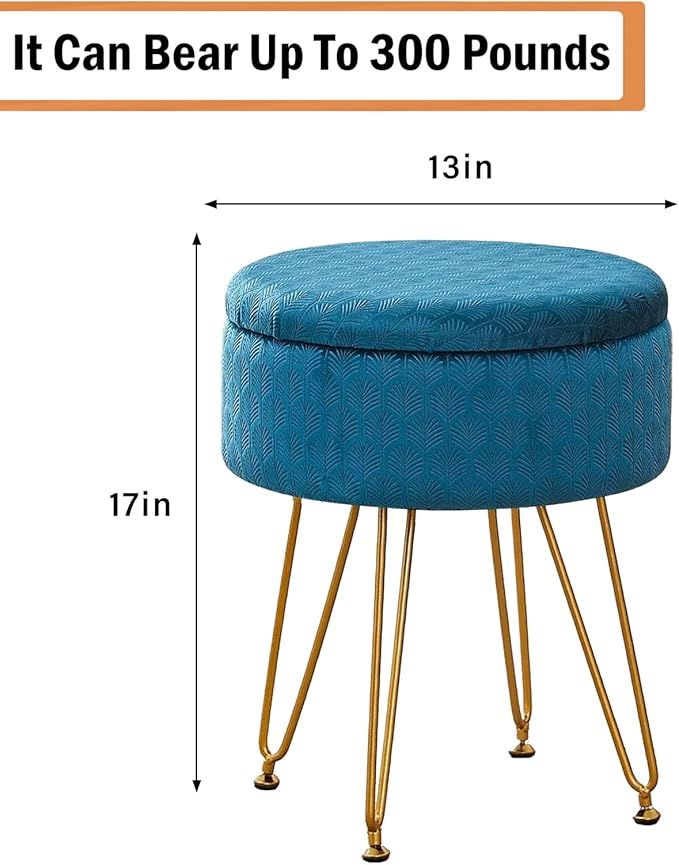 Cpintltr Velvet Storage Ottoman Round Footrest Stool Multifunctional - Image 3