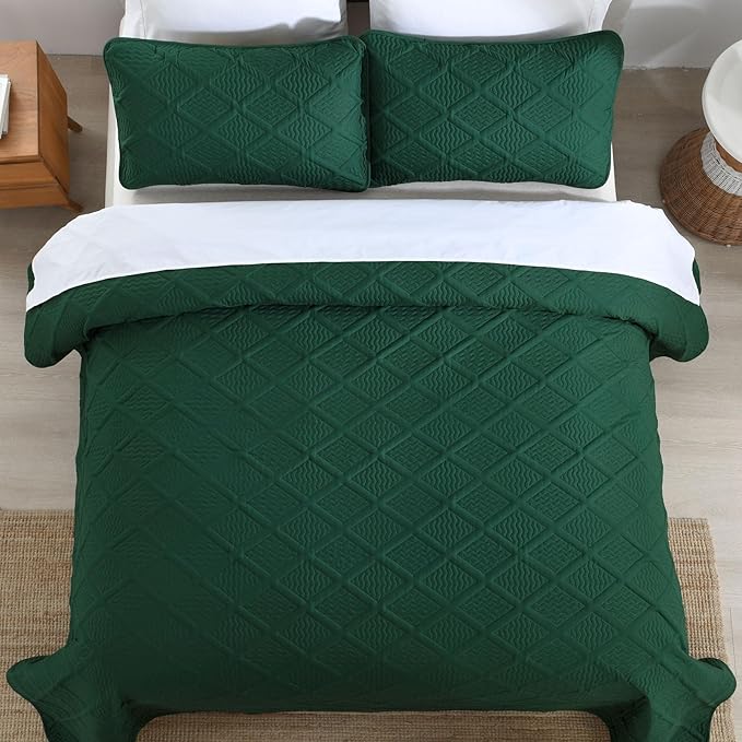 Yiran Twin Quilt Set, Emerald Green Lightweight Soft Bedspreads Bedding Set - Image 7