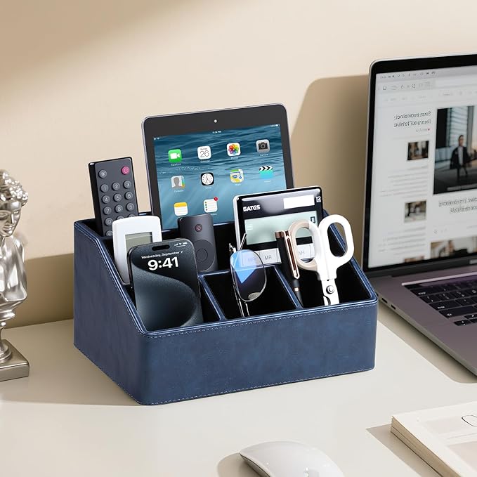 MEIBOOCH PU Leather Desk Organizer, Luxury Remote Control Holder - Image 3