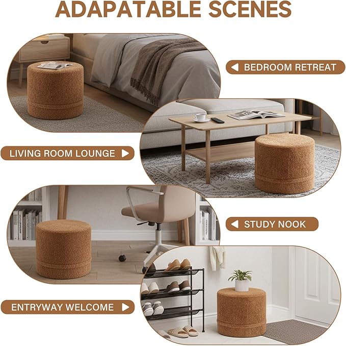Tiita Pouf Ottoman and Foot Rest, Round Foam Stuffed Floor Pouf - Image 3