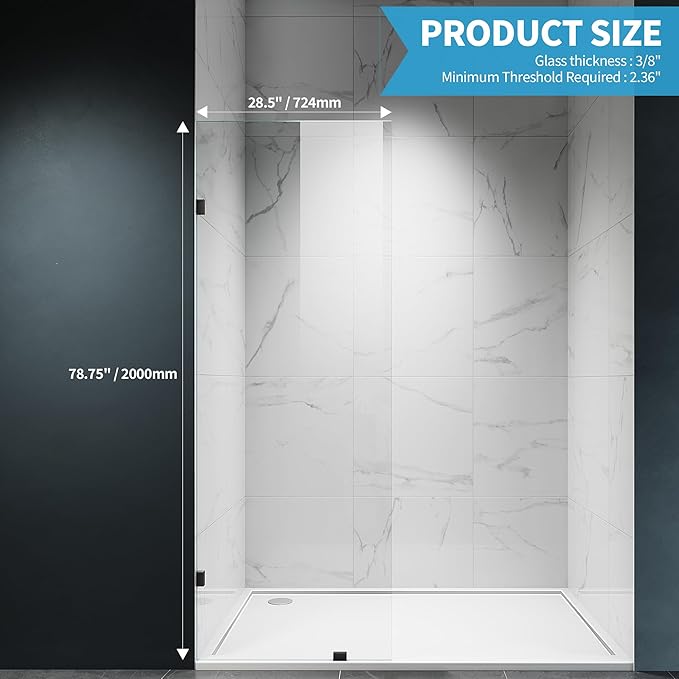 Shower Glass Panel, 28.5" W x 78.75" H Fixed Shower Screen Panel - Image 7