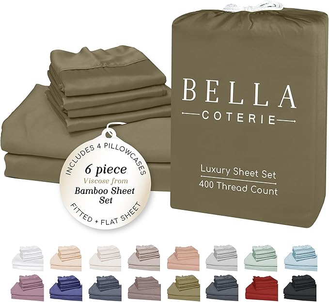 Bella Coterie 6 Piece Luxury Bamboo Viscose Queen Size Sheet Set | 100% by BC
