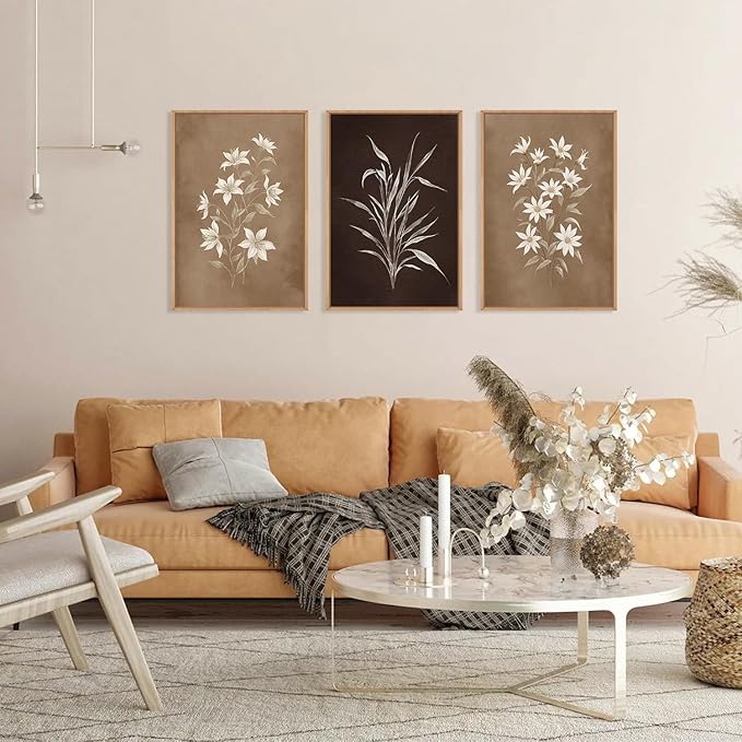 LHIUEM Large Vintage Neutral Botanical Framed Wall Art Set, Nature Wildflower - Image 2