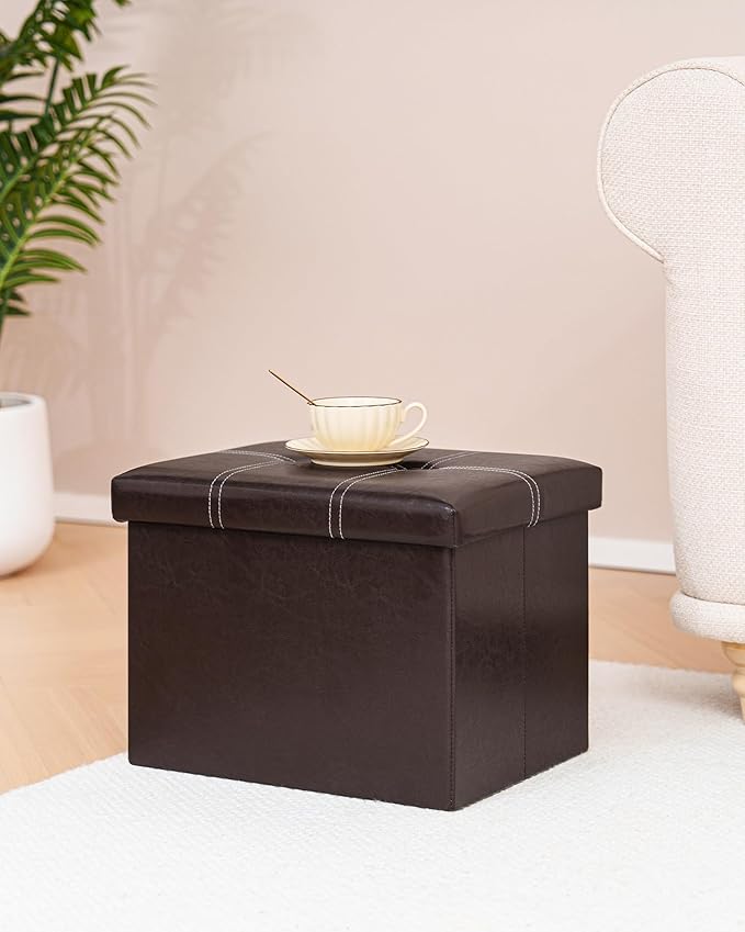 B FSOBEIIALEO Folding Storage Ottoman Cube, Faux Leather Footrest Seat Coffee - Image 6
