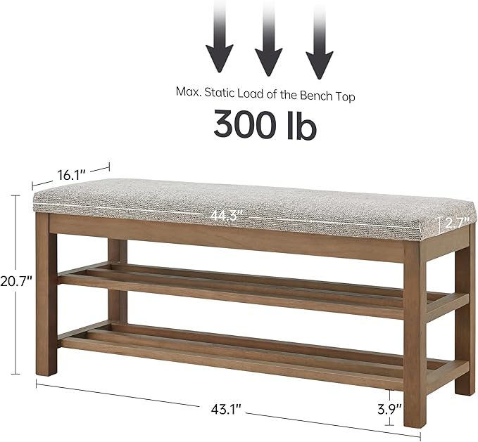 VKNOW Entryway Bench, 44.3” Upholstered Shoe Bench - Image 2