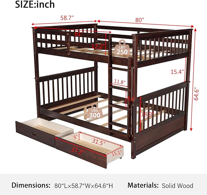 Merax Wood Bunk Bed with Drawers, Full Over Full Convertible Bunk Bed with - Image 2