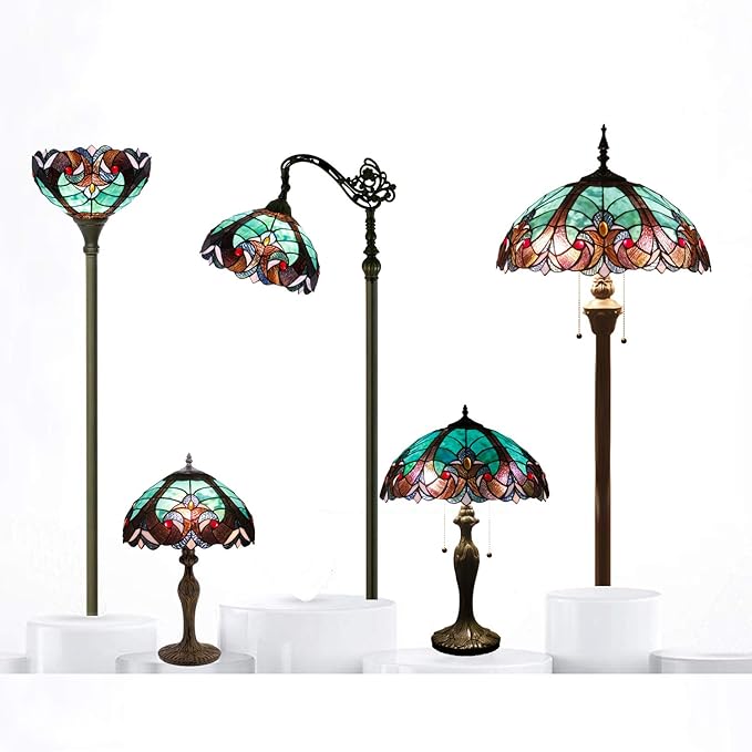 WERFACTORY Tiffany Style Table Lamp Green Stained Glass Liaison Lamp 12X12X22 - Image 8