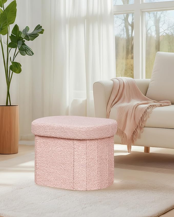 B FSOBEIIALEO Storage Ottoman for Dorm Room, Boucle Folding Storage Ottoman - Image 2