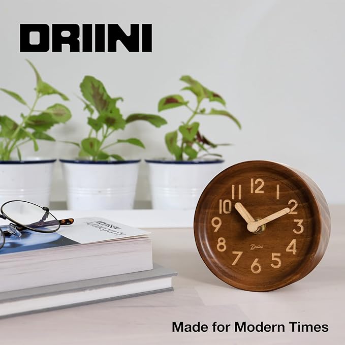 Driini Wooden Analog Desktop Clock – 4.3 in. Decorative Pinewood, No-Tick - Image 7