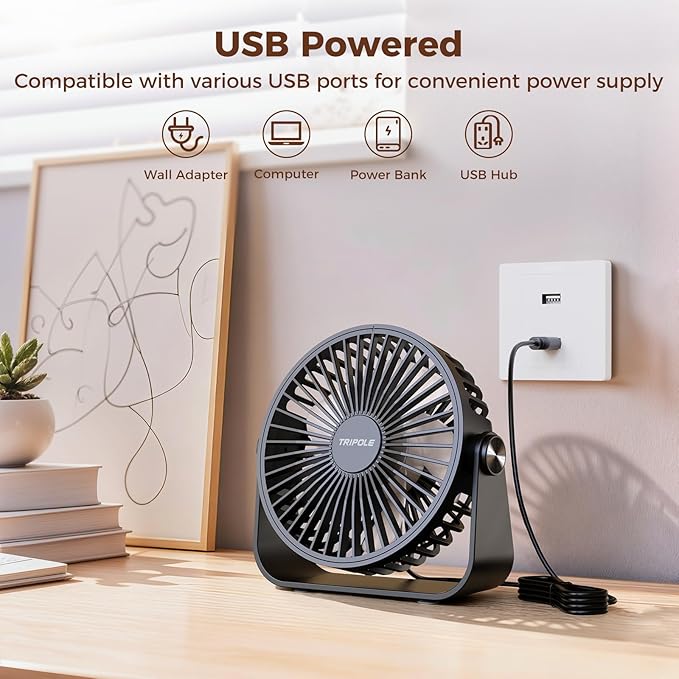 TriPole USB Desk Fan Portable Mini Fan Powerful 3 Speeds Wind Personal Desktop - Image 4