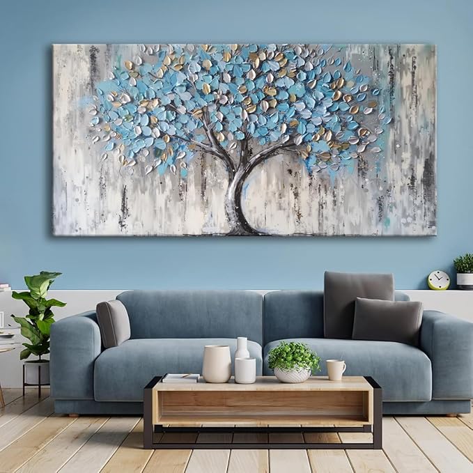 Huaaliunn Blue Tree Canvas Wall Art - Image 2