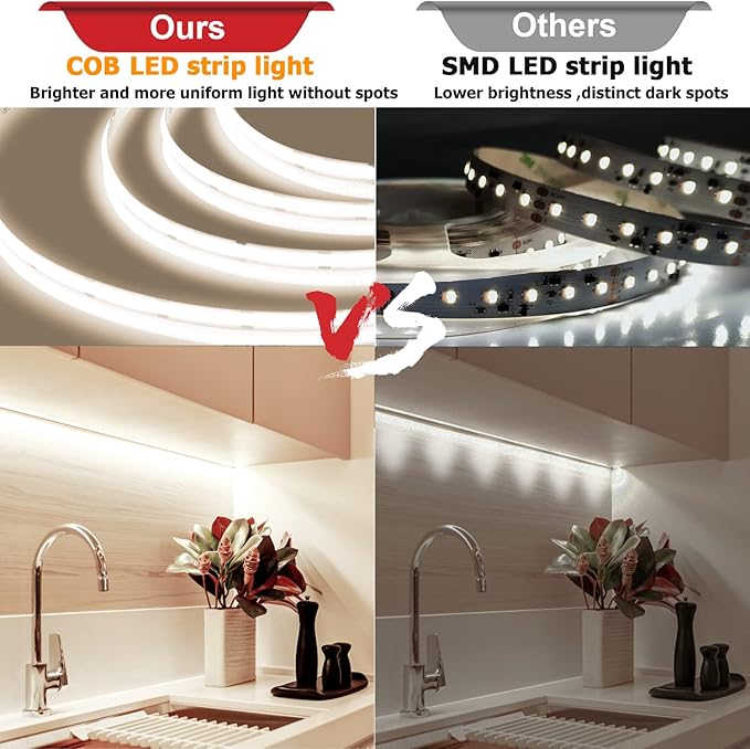 COB LED Strip, 16.4ft White LED Strip Light, Dimmable LED Light Strip 4000K - Image 2