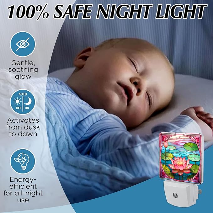PODMemory Lotus Stained Glass Night Lights Plug into Wall - Image 5