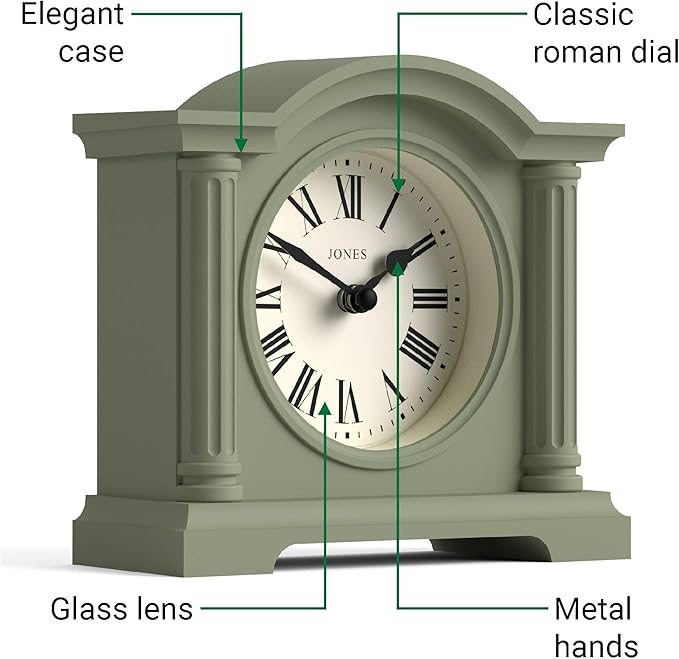 JONES CLOCKS® Kensington Mantel Clock | Classic Arch top Clock | Sage Green | - Image 6