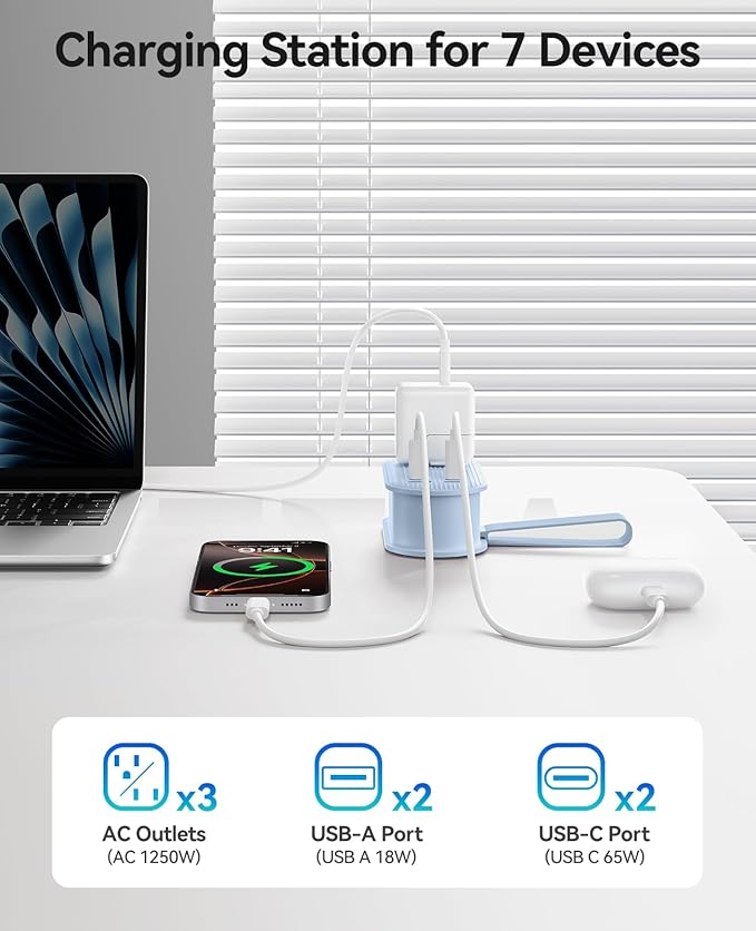 ORICO 65W USB Travel Power Strip, 7 in 1 Charging Station - Image 3