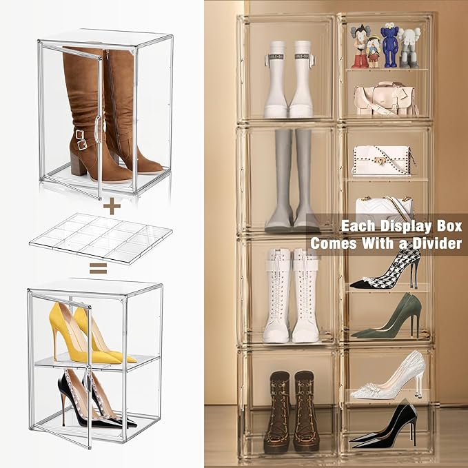 2 Pcs Shoe Display Case, XX-Large Tall Boot Storage Box Transparent Handbag - Image 2